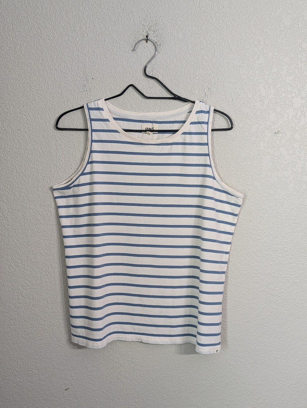 Pact Organic Cotton White Blue Striped Tank Top Size L Sleeveless Casual Summer